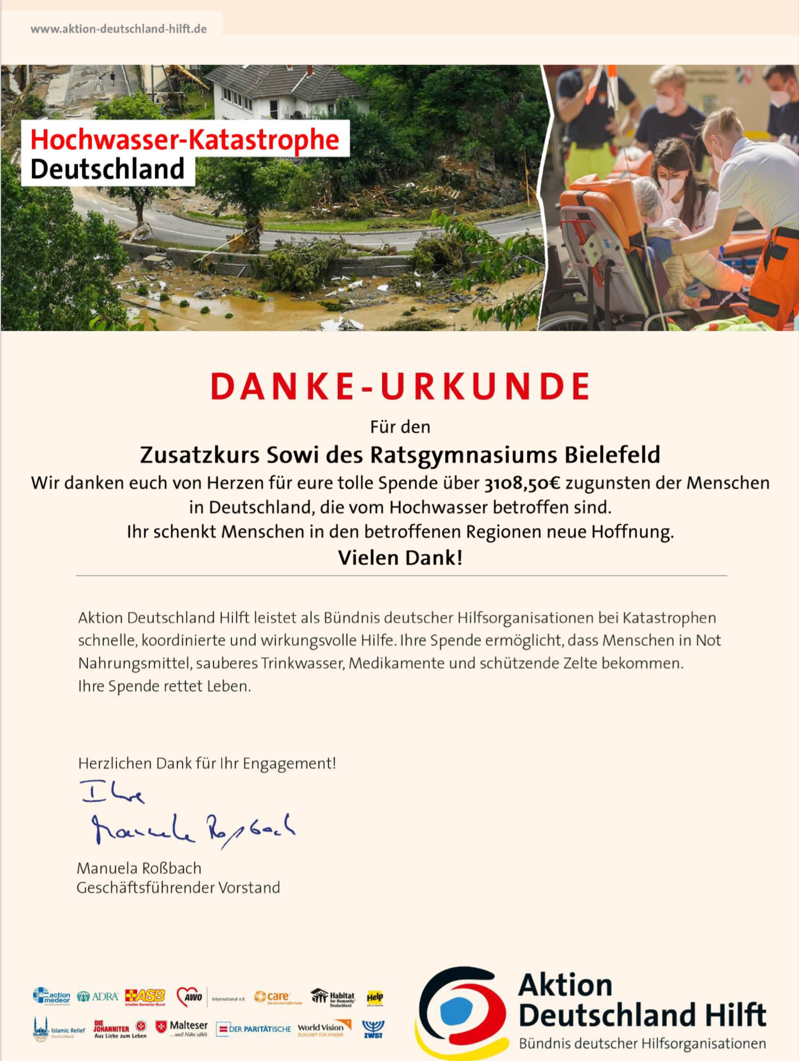 Urkunde Hochwasser